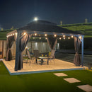 PURPLE LEAF Terrassen-Pavillon für den Garten, graues Hardtop-Dach aus verzinktem Stahl, Vordach mit Lichterkette - transparent