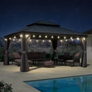 PURPLE LEAF Terrassen-Pavillon in Grau wetterfest mit Hardtop-Dach aus verzinktem Stahl, milchweiße Lichterkette