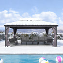 PURPLE LEAF Grau Alu Pavillon Wasserdicht Stabil Winterfest Wetterfest Gartenpavillon mit 4 Doppel Seitenteile Hardtop Pavillon mit Stahldach