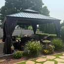 PURPLE LEAF Grau Alu Pavillon Wasserdicht Stabil Winterfest Wetterfest Gartenpavillon mit 4 Doppel Seitenteile Hardtop Pavillon mit Stahldach