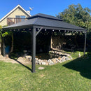 PURPLE LEAF Terrassen-Pavillon in Grau wetterfest mit Hardtop-Dach aus verzinktem Stahl, milchweiße Lichterkette