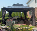 PURPLE LEAF Grau Alu Pavillon Wasserdicht Stabil Winterfest Wetterfest Gartenpavillon mit 4 Doppel Seitenteile Hardtop Pavillon mit Stahldach