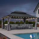 PURPLE LEAF Terrassen-Pavillon für den Garten, graues Hardtop-Dach aus verzinktem Stahl, Vordach mit Lichterkette - transparent