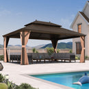 PURPLE LEAF Alu Pavillon Wasserdicht Stabil Winterfest Gartenpavillon mit Moskitonetz Hardtop Pavillon mit Stahldach, Bronze