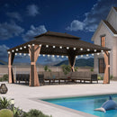 PURPLE LEAF Hardtop Pavillon für den Garten, bronzefarbenes Doppel-Dach, Aluminiumrahmen, mit milchweißer Lichterkette