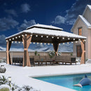 PURPLE LEAF Hardtop Pavillon für den Garten, bronzefarbenes Doppel-Dach, Aluminiumrahmen, mit milchweißer Lichterkette