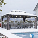 PURPLE LEAF Terrassen-Pavillon für den Garten, graues Hardtop-Dach aus verzinktem Stahl, Vordach mit Lichterkette - transparent