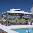 PURPLE LEAF Terrassen-Pavillon in Grau wetterfest mit Hardtop-Dach aus verzinktem Stahl, milchweiße Lichterkette