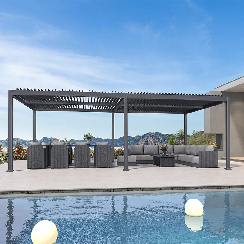 PURPLE LEAF Lamellen Pergola Outdoor Aluminium Pergola mit Verstellbarem Lamellendach für Terrasse und Garten Grau