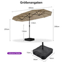 PURPLE LEAF Doppelseitiger Sonnenschirm mit LED-Beleuchtung – inklusive Sockel für den Außenbereich