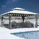 PURPLE LEAF Terrassen-Pavillon für den Garten, graues Hardtop-Dach aus verzinktem Stahl, Vordach mit Lichterkette - transparent