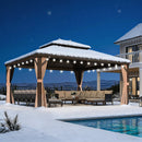 PURPLE LEAF Hardtop Pavillon für den Garten, bronzefarbenes Doppel-Dach, Aluminiumrahmen, mit milchweißer Lichterkette