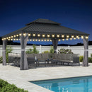 PURPLE LEAF Terrassen-Pavillon für den Garten, graues Hardtop-Dach aus verzinktem Stahl, Vordach mit Lichterkette - transparent