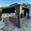 PURPLE LEAF Terrassen-Pavillon für den Garten, graues Hardtop-Dach aus verzinktem Stahl, Vordach mit Lichterkette - transparent