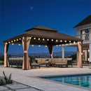 PURPLE LEAF Outdoor-Hardtop-Pavillon für den Garten, bronzefarbenes Doppel-Dach, Aluminiumrahmen, mit Lichterkette - klar