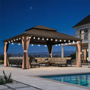 PURPLE LEAF Hardtop Pavillon für den Garten, bronzefarbenes Doppel-Dach, Aluminiumrahmen, mit milchweißer Lichterkette