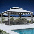 PURPLE LEAF Terrassen-Pavillon in Grau wetterfest mit Hardtop-Dach aus verzinktem Stahl, milchweiße Lichterkette