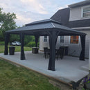 PURPLE LEAF Terrassen-Pavillon in Grau wetterfest mit Hardtop-Dach aus verzinktem Stahl, milchweiße Lichterkette