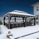 PURPLE LEAF Outdoor Hardtop Pavillon in Hellgrau mit Aluminiumrahmen und Doppel-Dach, mit milchweißer Lichterkette