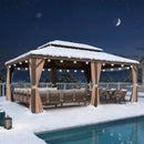 PURPLE LEAF Hardtop Pavillon für den Garten, bronzefarbenes Doppel-Dach, Aluminiumrahmen, mit milchweißer Lichterkette