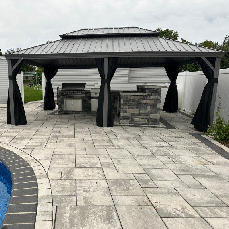 PURPLE LEAF Patio-Pavillon für den Garten Hardtop aus verzinktem Stahl mit verbesserten Vorhängen Arktis Grau