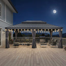 PURPLE LEAF Terrassen-Pavillon für den Garten, graues Hardtop-Dach aus verzinktem Stahl, Vordach mit Lichterkette - transparent