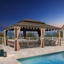 PURPLE LEAF Hardtop Pavillon für den Garten, bronzefarbenes Doppel-Dach, Aluminiumrahmen, mit milchweißer Lichterkette