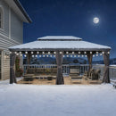 PURPLE LEAF Terrassen-Pavillon in Grau wetterfest mit Hardtop-Dach aus verzinktem Stahl, milchweiße Lichterkette