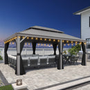 PURPLE LEAF Terrassenpavillon für den Garten | Hardtop mit verzinktem Stahlrahmen und Lichterkette  - transparent | Arktis Grau