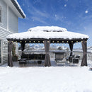 PURPLE LEAF Terrassen-Pavillon für den Garten, graues Hardtop-Dach aus verzinktem Stahl, Vordach mit Lichterkette - transparent