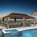 PURPLE LEAF Hardtop Pavillon für den Garten, bronzefarbenes Doppel-Dach, Aluminiumrahmen, mit milchweißer Lichterkette