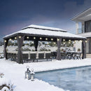 PURPLE LEAF Terrassen-Pavillon für den Garten, graues Hardtop-Dach aus verzinktem Stahl, Vordach mit Lichterkette - transparent