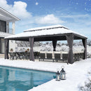 PURPLE LEAF Grau Alu Pavillon Wasserdicht Stabil Winterfest Wetterfest Gartenpavillon mit 4 Doppel Seitenteile Hardtop Pavillon mit Stahldach