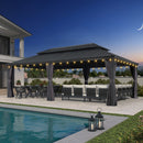 PURPLE LEAF Terrassen-Pavillon für den Garten, graues Hardtop-Dach aus verzinktem Stahl, Vordach mit Lichterkette - transparent