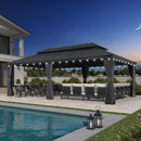 PURPLE LEAF Terrassen-Pavillon in Grau wetterfest mit Hardtop-Dach aus verzinktem Stahl, milchweiße Lichterkette