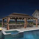 PURPLE LEAF Outdoor-Hardtop-Pavillon für den Garten, bronzefarbenes Doppel-Dach, Aluminiumrahmen, mit Lichterkette - klar