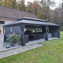 PURPLE LEAF Grau Alu Pavillon Wasserdicht Stabil Winterfest Wetterfest Gartenpavillon mit 4 Doppel Seitenteile Hardtop Pavillon mit Stahldach