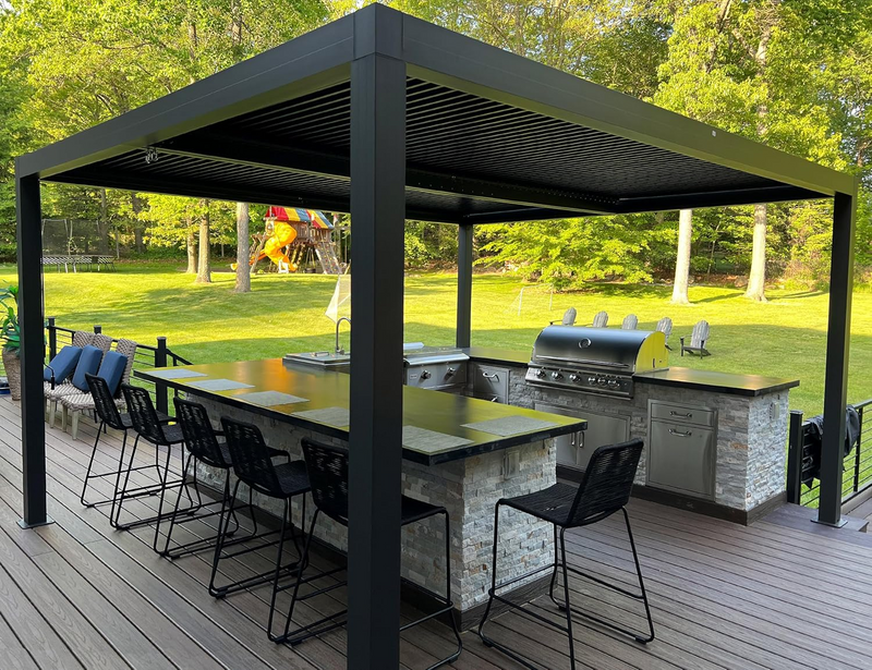 PURPLE LEAF Lamellen Pergola Outdoor Aluminium Pergola Freistehend Pergola mit Lamellendach Einstellbar Hardtop Pavillon,mit Geeignet für Garten Terrasse Hinterhof,Grau