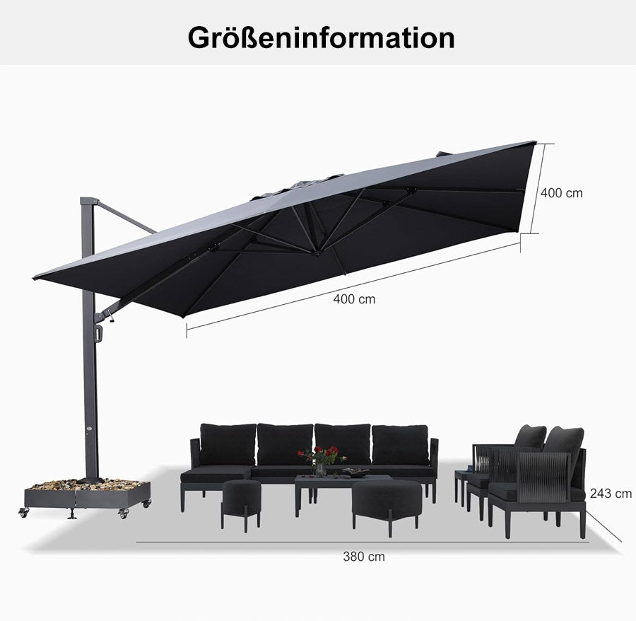 PURPLE LEAF Extra Großer Outdoor-Alu-Sonnenschirm, Freischwebender Terrassenschirm Extrem Windfest, für Café, Terrasse & Outdoor,UV-Schutz