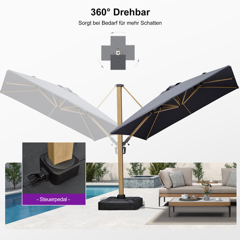 PURPLE LEAF Holzmaserung Ausleger-Sonnenschirm Aluminium Outdoor-Sonnenschirme