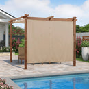 PURPLE LEAF Einziehbare Outdoor-Pergola mit Sonnenschutz-Überdachung, Rahmen in natürlicher Holzoptik und Vorhängen