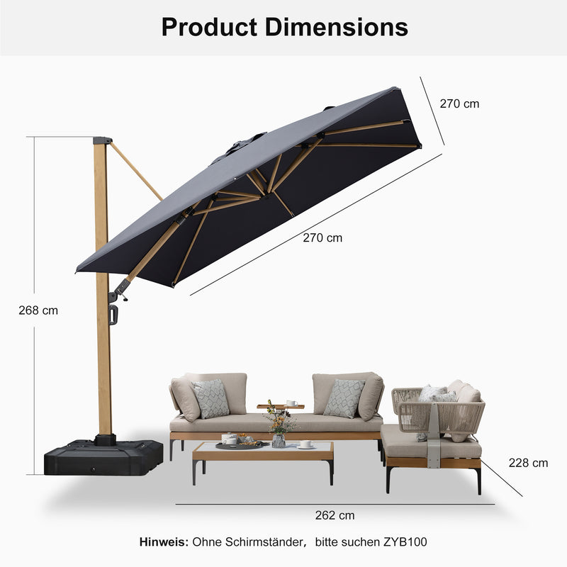PURPLE LEAF Holzmaserung Ausleger-Sonnenschirm Aluminium Outdoor-Sonnenschirme