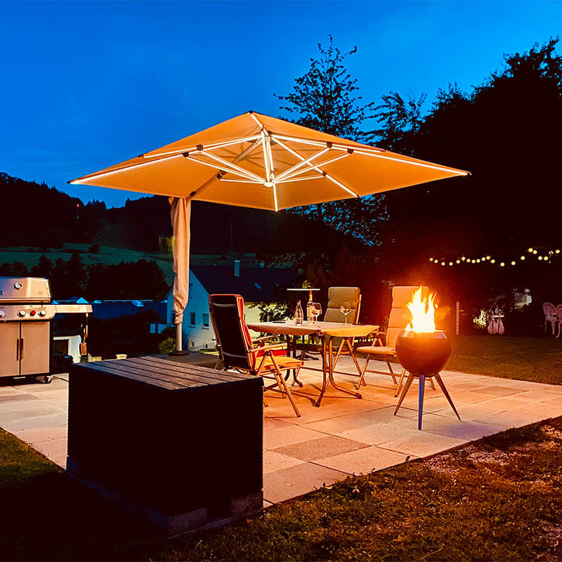 PURPLE LEAF Quadratischer Sonnenschirm mit LED-Solarbeleuchtung und Schirmständer