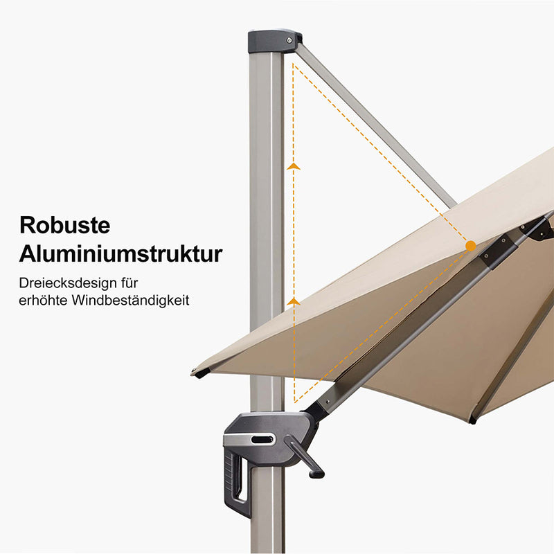 PURPLE LEAF Deluxe - Aluminium Outdoor Patio-Sonnenschirm Quadratisch  Edel, windfest und vielseitig einstellbar