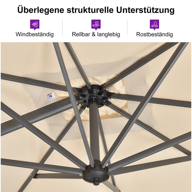 PURPLE LEAF Sonnenschirm Groß Ampelschirm mit Kurbel 360-Grad Drehbar mit Fußpedal für Terrasse, Balkon Sonnenschutz