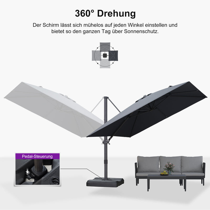 PURPLE LEAF Stufenlos neigbarer Freischwinger-Sonnenschirm Preisgünstiger Sonnenschirm für den Außenbereich