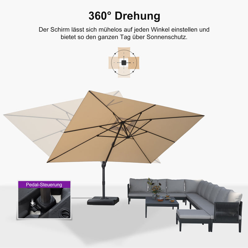 PURPLE LEAF Stufenlos neigbarer Freischwinger-Sonnenschirm Preisgünstiger Sonnenschirm für den Außenbereich