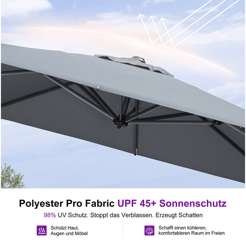 PURPLE LEAF Sonnenschirm Groß Ampelschirm mit Kurbel 360-Grad Drehbar mit Fußpedal für Terrasse, Balkon Sonnenschutz