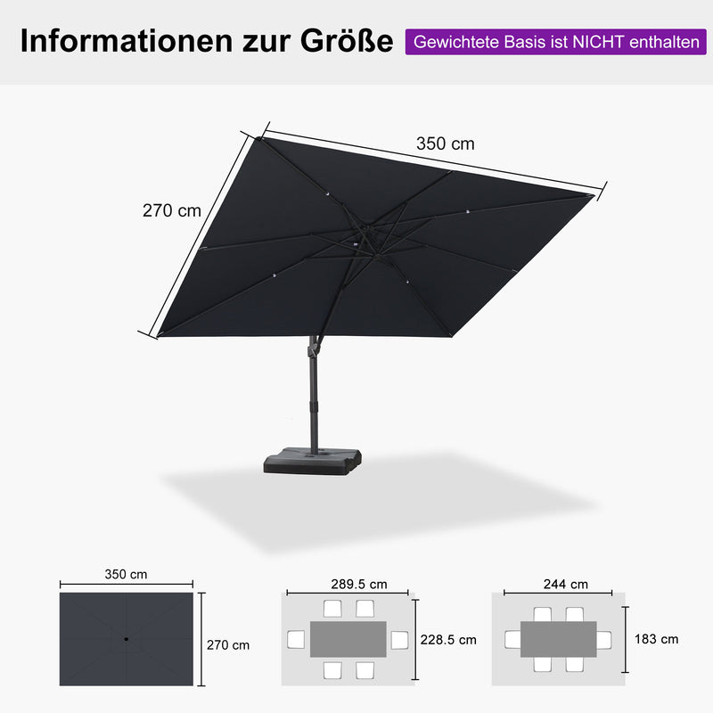 PURPLE LEAF Stufenlos neigbarer Freischwinger-Sonnenschirm Preisgünstiger Sonnenschirm für den Außenbereich