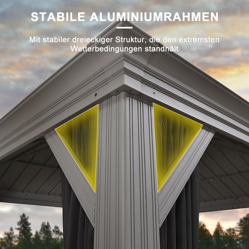 PURPLE LEAF Patio-Pavillon für den Garten Hardtop aus verzinktem Stahl mit verbesserten Vorhängen Arktis Grau